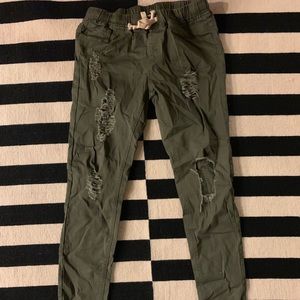 Army Green Distressed Pants